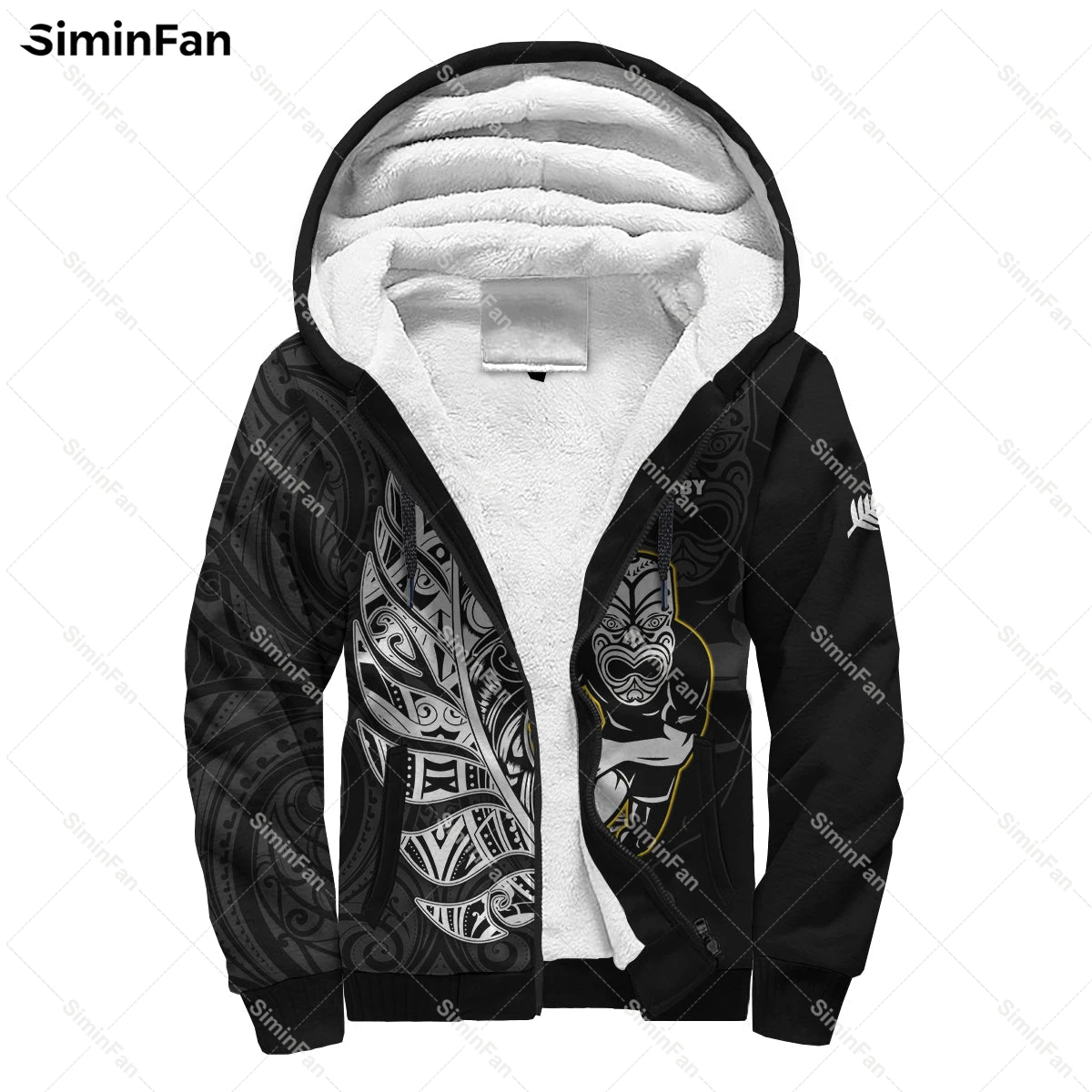 

New Zealand Silver Fern Rugby 3D All Over Print Men Thicken Fleece Jacket Warm Flannel Zip Hoodie Windproof Coat Winter Outwear