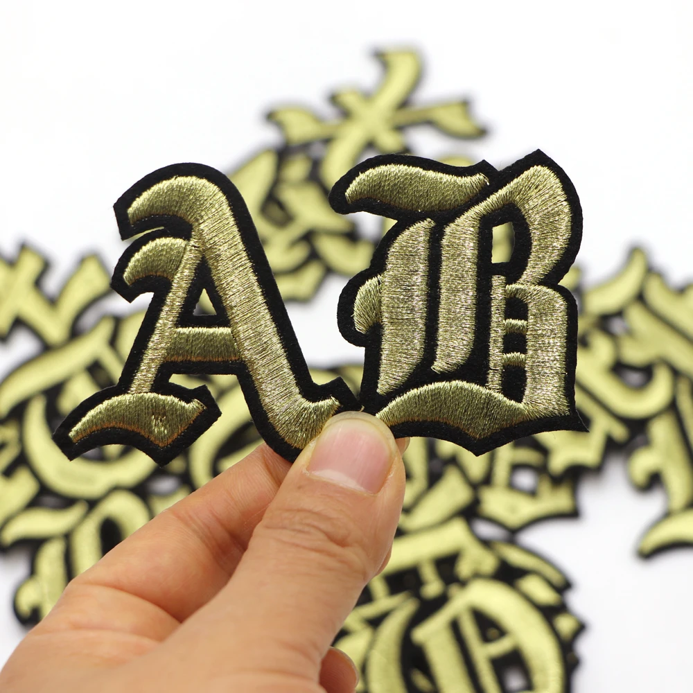 1PC Golden 55MM Greek Alphabet A-Z Embroidery Letter Applique For Clothes Iron On Brand Stickers For T-shirt Name Logo Badge