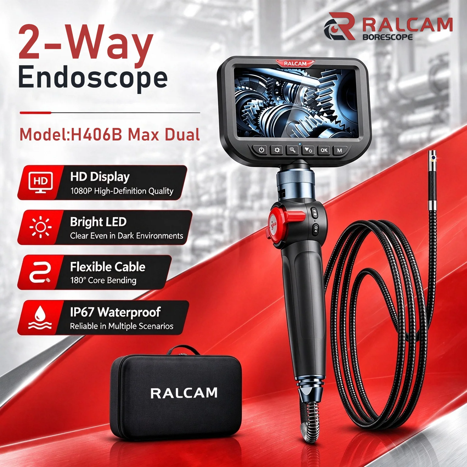 Ralcam Two-Way Articulating Borescope for Mechanic Automotive HVAC Wall