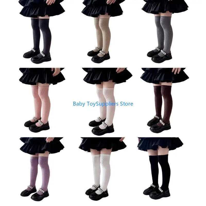 

R1WF 1 Pair Long Tube Socks for Kids Cotton Children's Above Knee Length Stockings