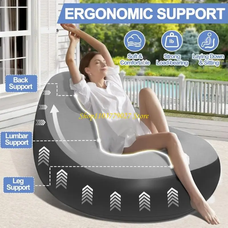 C4DF Inflatable Couch for Adults Comfortable Lounge Inflatable Chair with Ottoman Flocking Surfaces Air Chair for Gaming