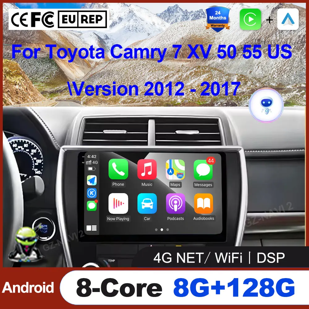 

Car Radio Android 14 Auto For Toyota Camry 7 XV 50 55 US Version 2012 - 2017 Carplay Multimedia Stereo GPS DSP WCarplay SWC TOOL