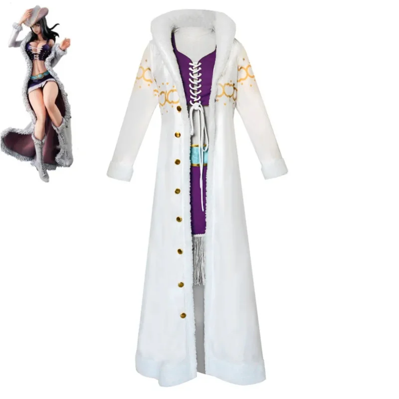 2025 NewAnime Nico·Robin Cosplay Costume Miss·Allsunday Wig Large Fur Collar White Cape Windbreaker Woman Sexy Halloween Carn AA