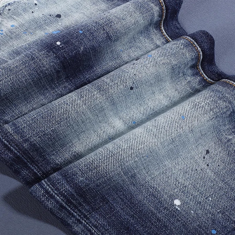 Y2K new men's jeans, scratch painted, washed, nostalgic, stretchy, slim fit, blue jeans, high street designer, hip-hop b