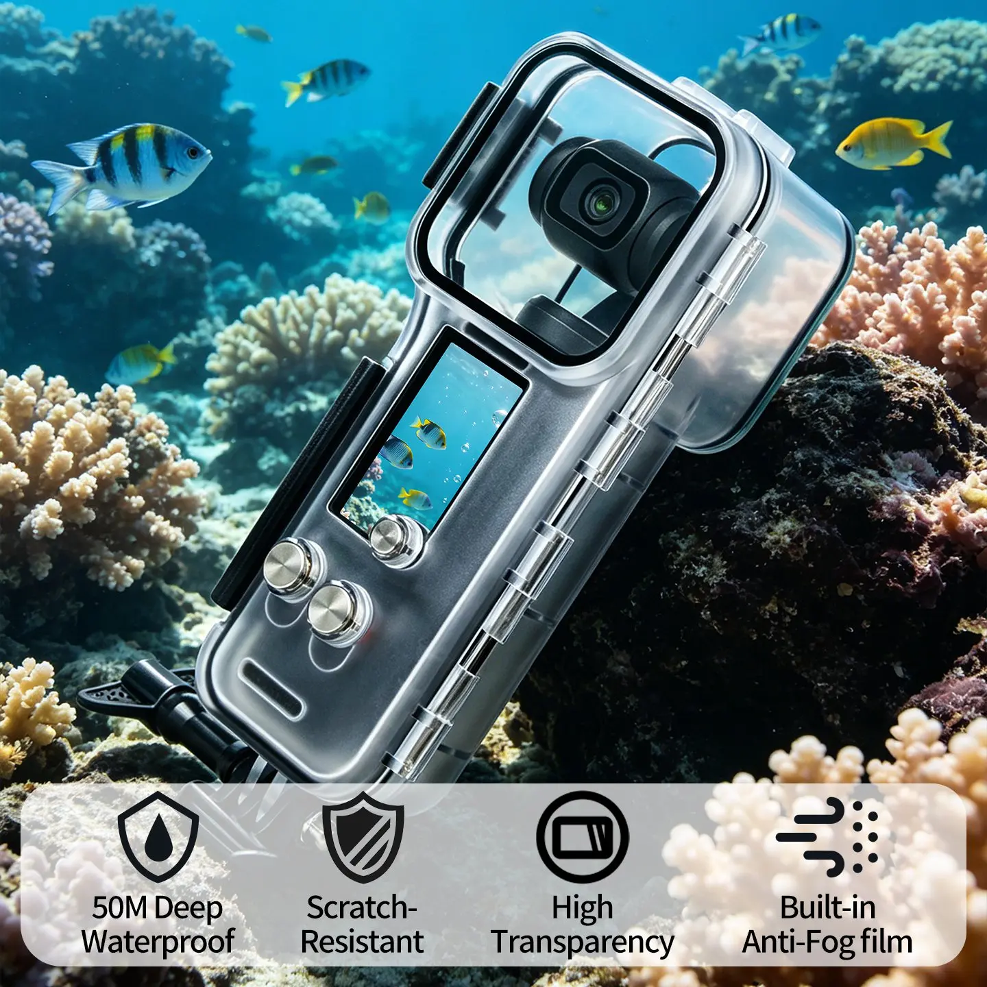 Für DJI Pocket 3 4 Gimbal-Kamera Wasserdichtes Gehäuse 50M Unterwasser-Tauchgehäuse Anti-Meerwasser-Korrosions-Schutz Kaltschuh-Erweiterungshalterung – Detail 16