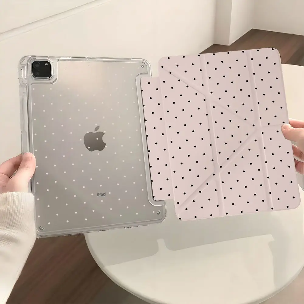 Pink Wave Point 3Y Fold iPad Case For iPad Pro 11 13in 2025 iPad Pro 12.9in Air7 10/11th M4/5 MINI Shockproof Protected Cover