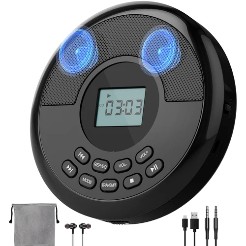 Walkman de cd portátil con reproductor de cd de transmisión bluetooth portátil con altavoces y auriculares discman recargable con USB
