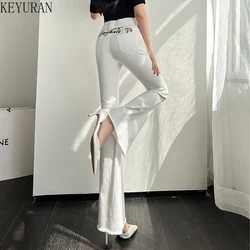 High Waist White Embroidered Flared Jeans Women Spring Boot Cut Trousers Casual Stretch Skinny Bell Bottom Denim Pants Female