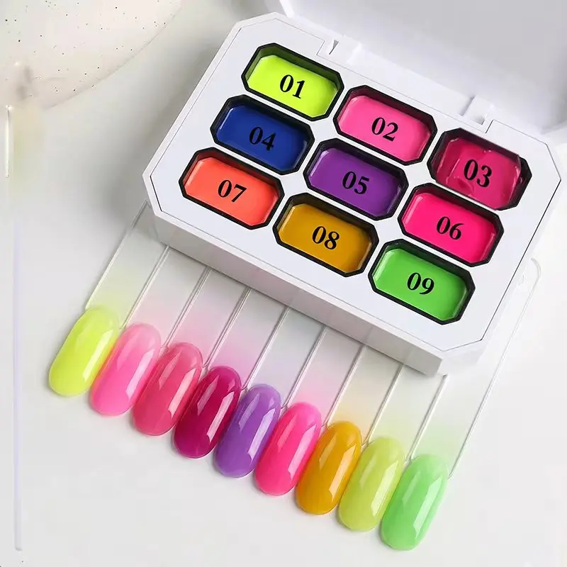 

Y2K Nine-Square Nail Gel Set, Rainbow Dopamine Series, High Saturation Gloss, LED Nail Art, DIY Nail Design