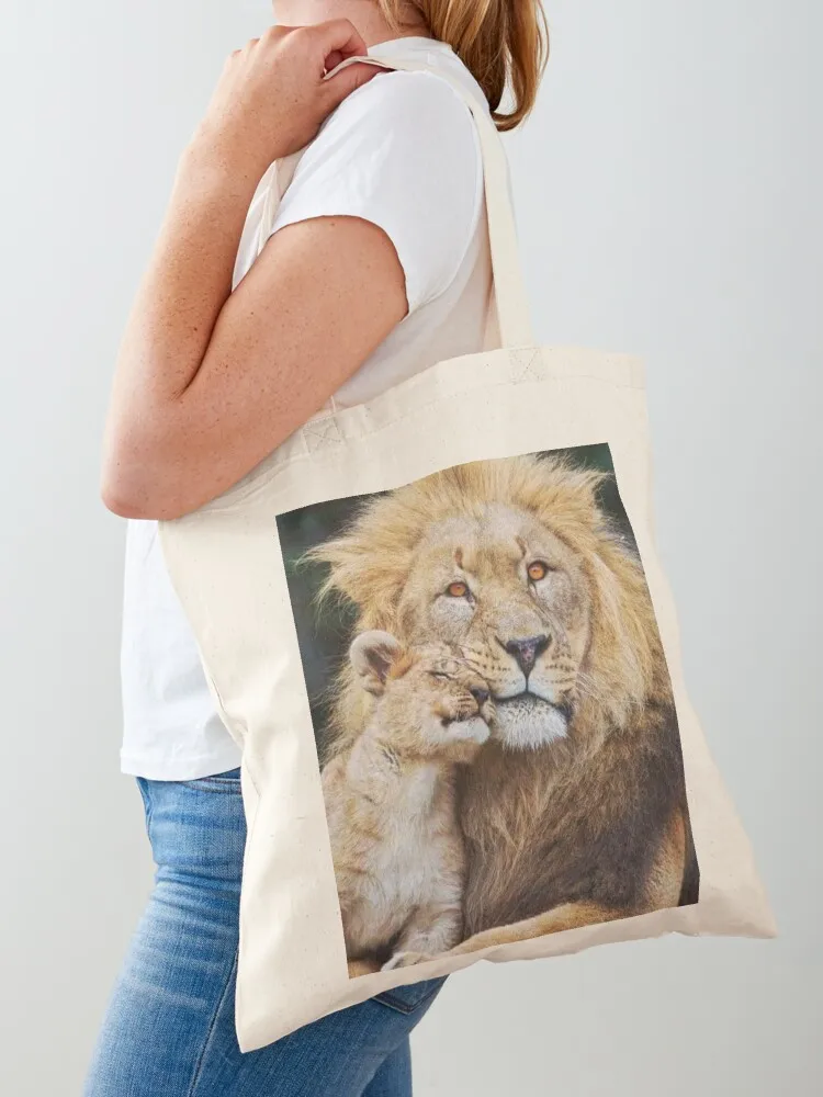 Daddy Lion and His Cub Tote Bag Shopper large tote bag custom fabric bag shopper woman
