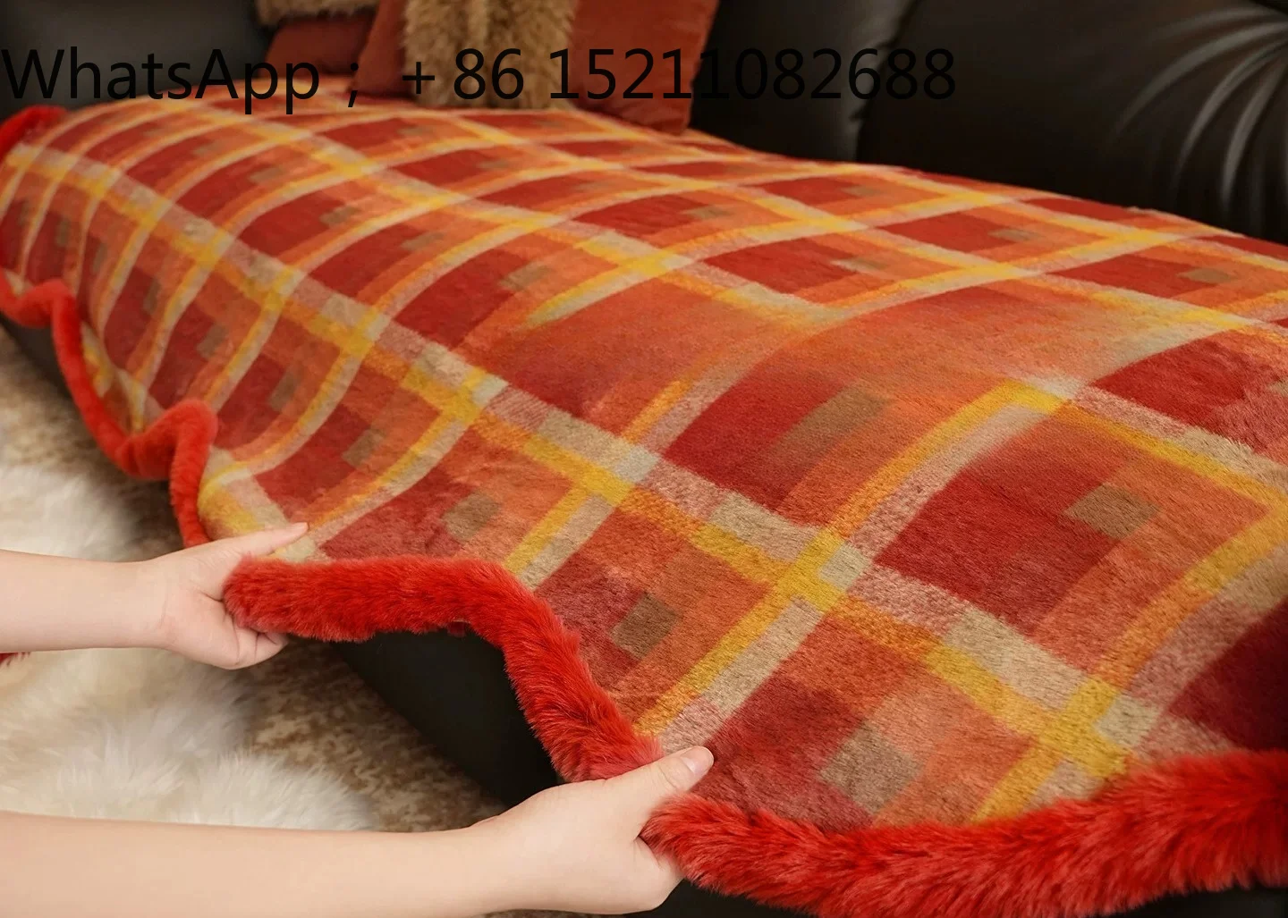 SCY Christmas sofa cushion red winter plush festive decoration atmosphere layout fixed non-slip cover