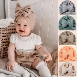 1PCS Lovely Bowknot Baby Hat Knitted Newborn Turban Girls Cap Head Wraps Solid Color Boys Hat Headband Cute Hair Accessories