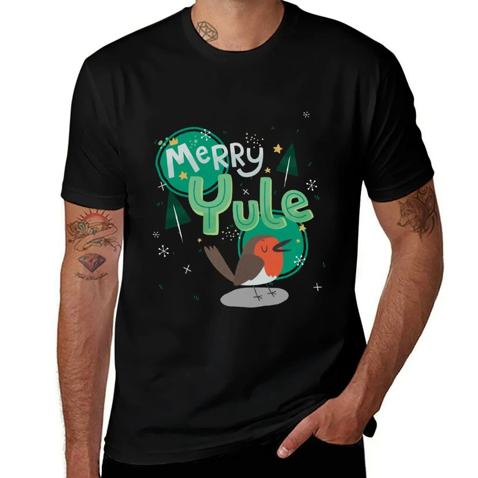 Merry Yule Robin Card T-Shirt Moisture Wicking Quick Dry Tee T-Shirt