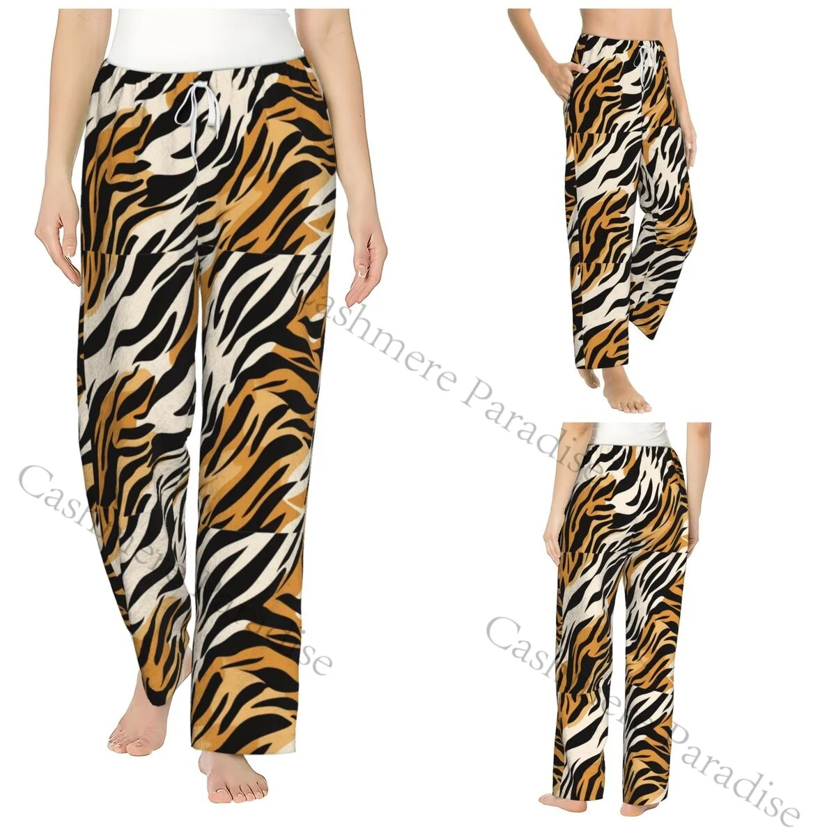 Abstract Background With Tiger Stripes Flannel Pajama Pants for Women Soft Warm Sleep Pants with Elastic Waistband