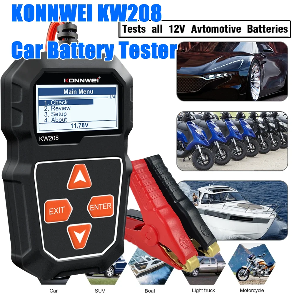 

KONNWEI KW208 12V Car Battery Tester 12V 100 to 2000CCA Cranking Charging Circut Tester Battery Analyzer Battery Tools Lead Acid