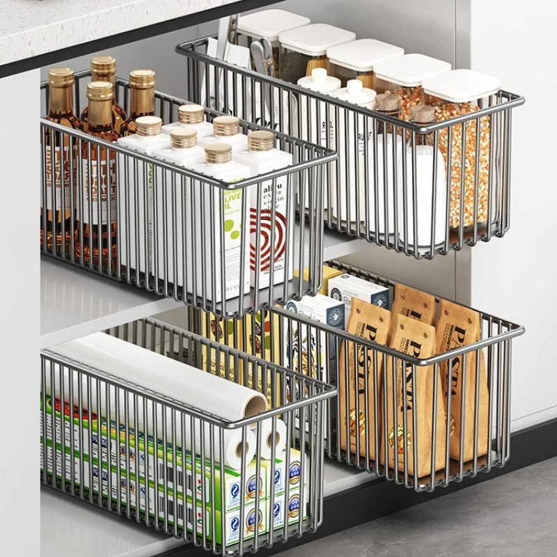 

Выдвижная полка для приправ с узкими прорезями, кронштейн для хранения корзины в шкафу, стеллаж для хранения с узким зазором для раковины, сверхпрочное хранение без сверления
