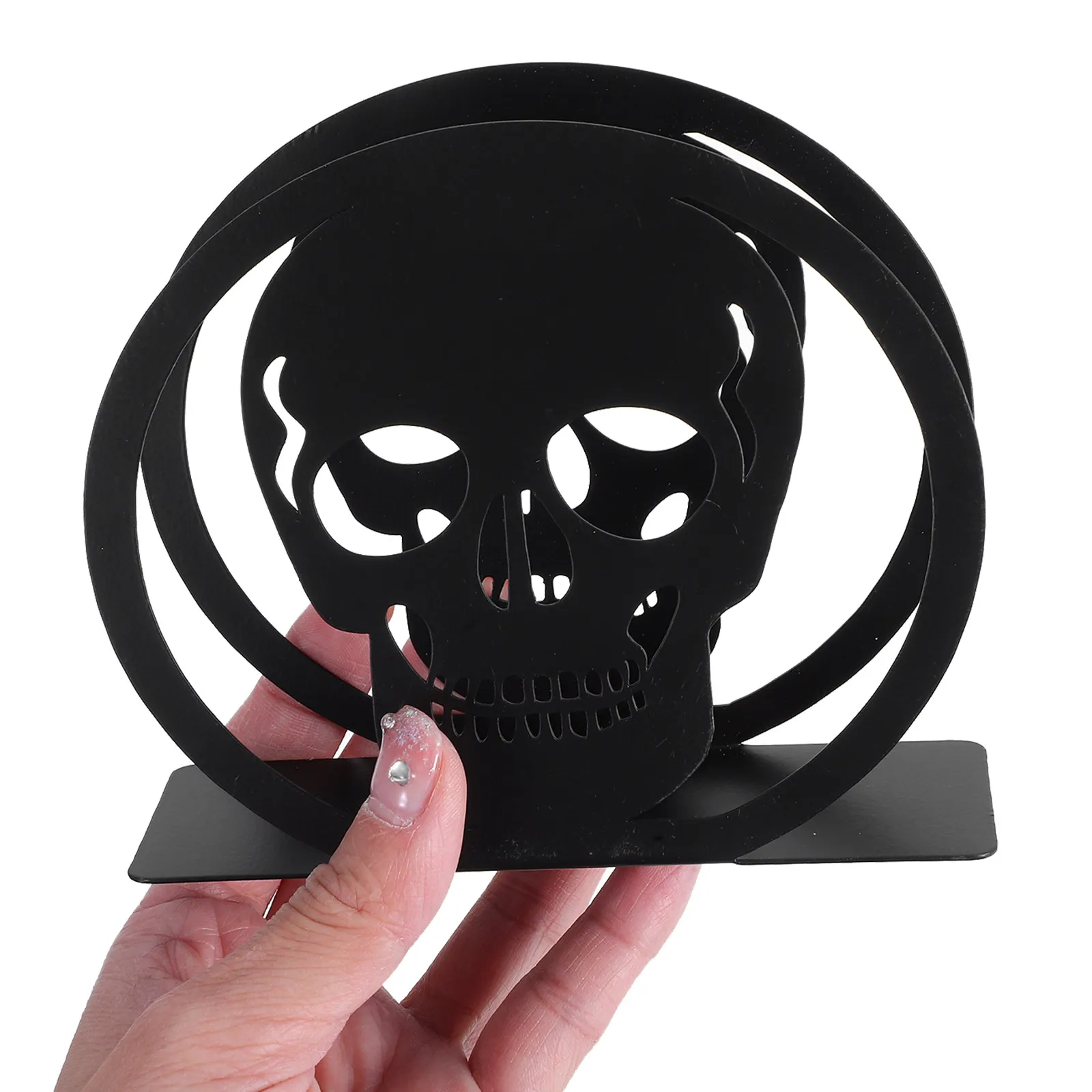 Halloween Skull Napkin Holder Black Metal Modern Kitchen Dining Table Decor Non Slip Feet Home Party Bar Accessory view 6