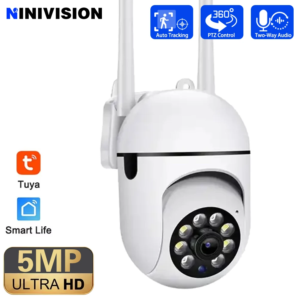 Tuya 5MP Wifi IP Camera Color night vision Outdoor Auto Tracking Wireless PTZ CCTV Security Surveillance Camera Smart Life Cam