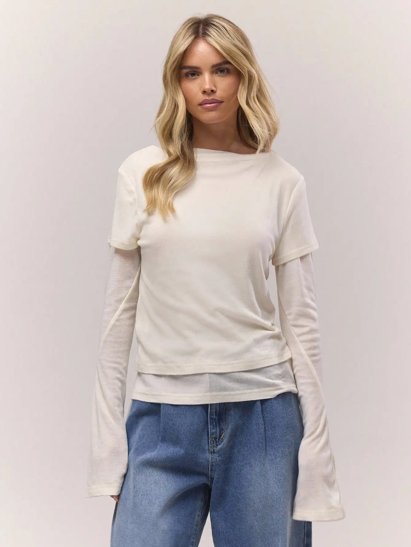 

Двухслойная футболка с длинным рукавом для осени и зимы, повседневный уютный стиль