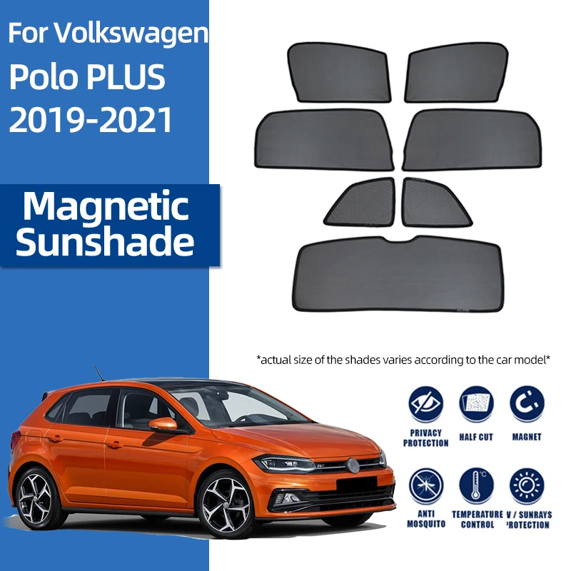 For Volkswagen VW POLO Hatchback 2019-2024 Magnetic Car Sunshade Front Windshield Curtain Rear Side Baby Window Sun Shade Visor