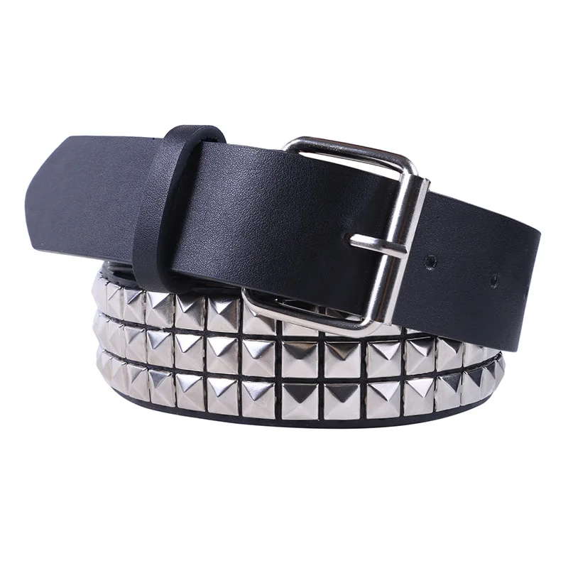 Shiny Pyramid Fashion Rivet Belt Men&Women\'s Studded Belt Punk Rock With Pin Buckle Black Fashion Rhinestone Rivet cinturón