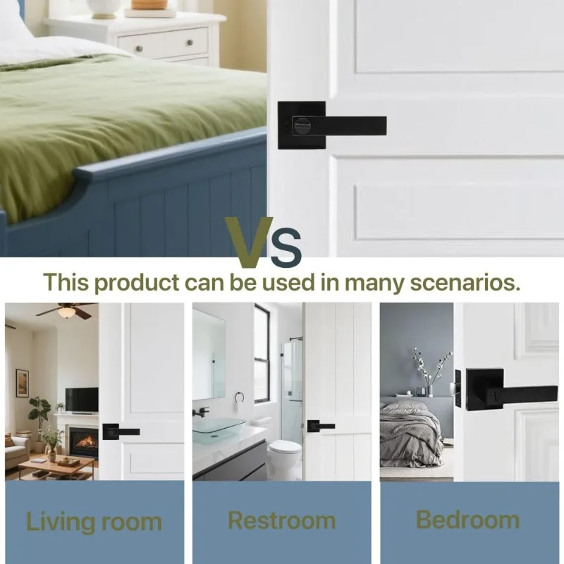 مقابض رافعة الباب الداخلي، قفل حمام لغرفة النوم، أسود غير لامع، وردي مربع #2