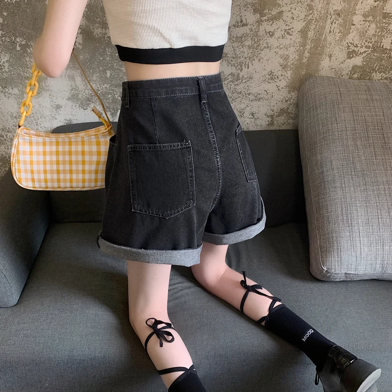 กางเกงยีนส์เอวสูงทรงขากว้างสำหรับผู้หญิง ทรงหลวม ใส่แล้วดูเพรียว ไซส์พลัส ทรงตรง ความยาวห้าส่วน กางเกงแฟชั่นฤดูร้อน