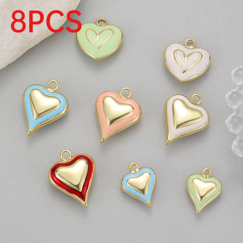 8Pcs Smooth Enamel Heart Charms Minimal Exquisite Versatile DIY Pendants Accessories For Bracelets Necklaces Earrings