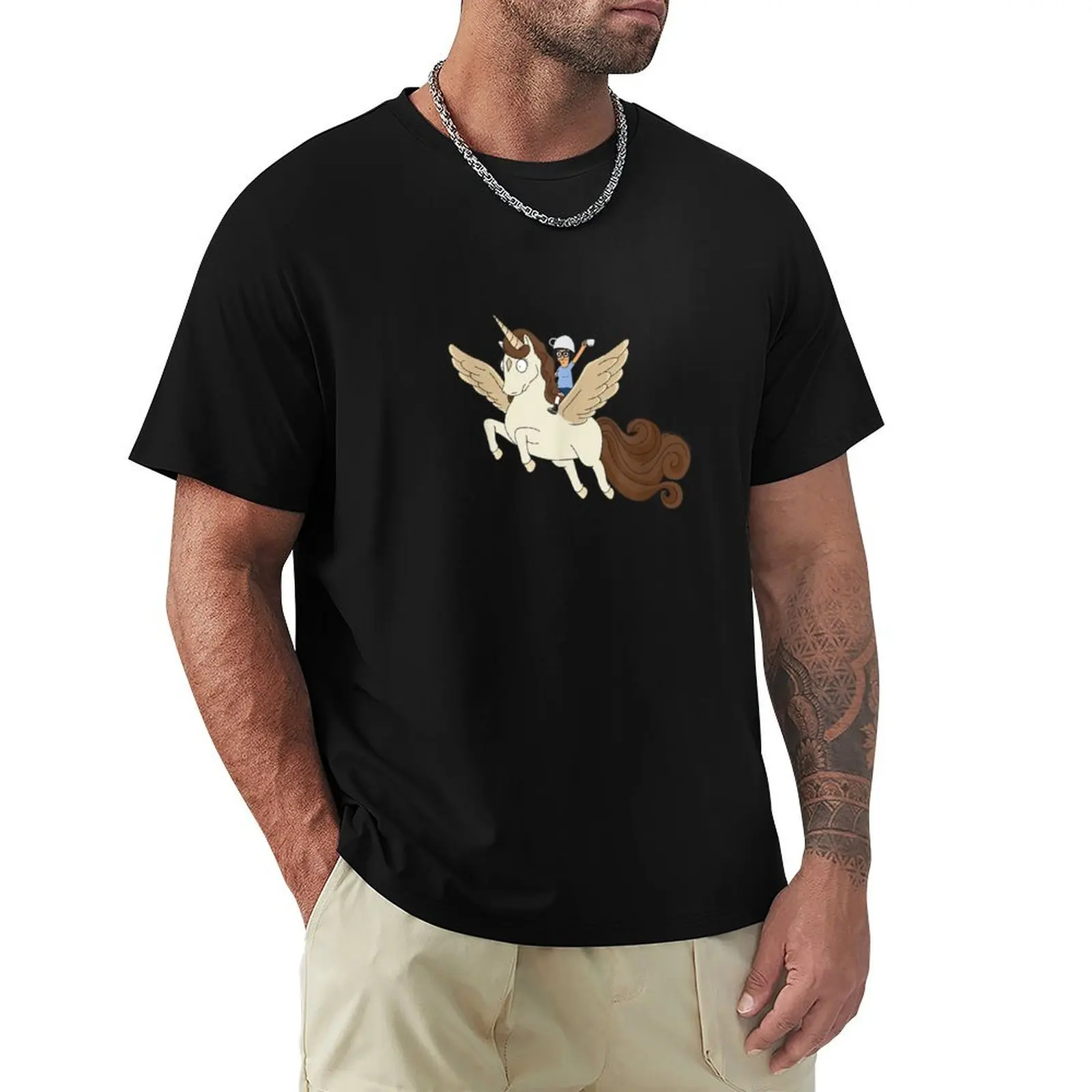

Bobs Burgers Tina Coffee Pegasus Sticker T-Shirt Work Casual Loose Fit T-Shirt
