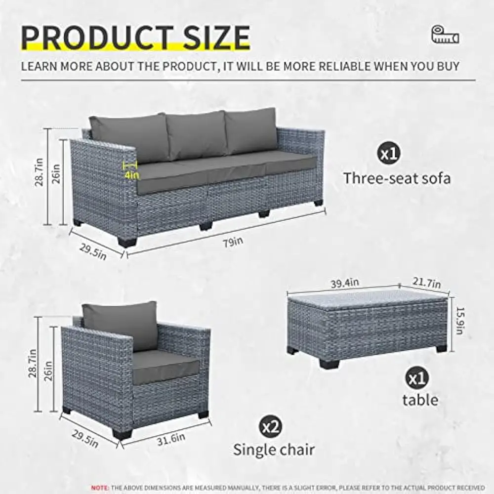 4 Piece Garden Sofas, Outdoor Conversation Set PE Rattan Sectional Sofa Couch w/ Storage Table ,Garden Sofa Set