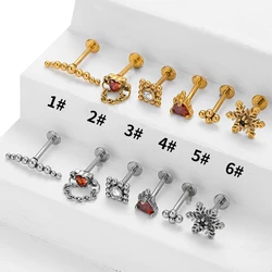 1PC Surgical Steel Red Labret Snow Crystal Cluster Helix Tragus Cartilage Flat Base Ear Studs Piercing Jewelry 16G