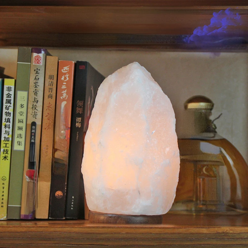 Himalayan Crystal Salt Lamp LED Rock Night Light Hand Carved Wooden Base Stand Light Air Purifier Bedroom Home Decor Luminaire