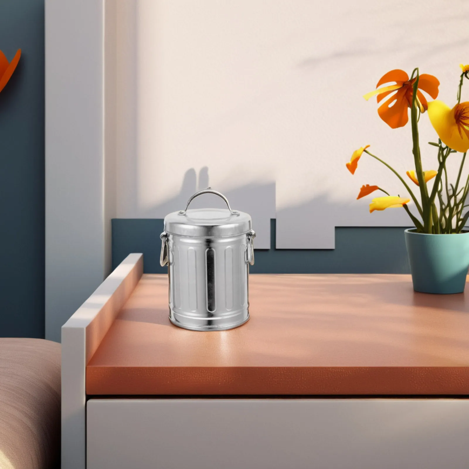 1 قطعة منفضة سجائر صغيرة لسطح المكتب مع غطاء تصميم دلو حديد مجلفن للمنزل والمكتب الغرور منضدية سلة المهملات دلو معدني منفضة سجائر #1