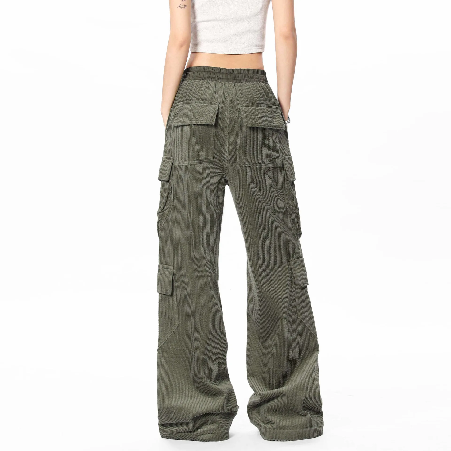 OR FL Retro Staraight Multiple Pockets Corduroy 100 Cotton Women Cargo Trousers Trendy Brand Splicing Design Women's Y2k Slacks