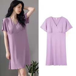 Fdfklak Modal Nursing Nightdress Pregnant Women Short Sleeve Maternity Nightgown Breastfeeding Button Sleepwear Large M-3XL