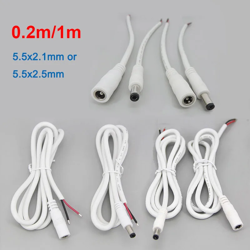 0.2/1m white 18awg 7A DC Male Female connector 2PIN Cable Power Supply adapter extend Cord 5.5x2.1 5.5x2.5mm Copper for strip p1