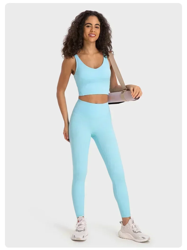 Mallas deportivas para mujer, leggings de cintura alta, sin costura frontal, para gimnasio, Fitness, entrenamiento, correr, sensación desnuda