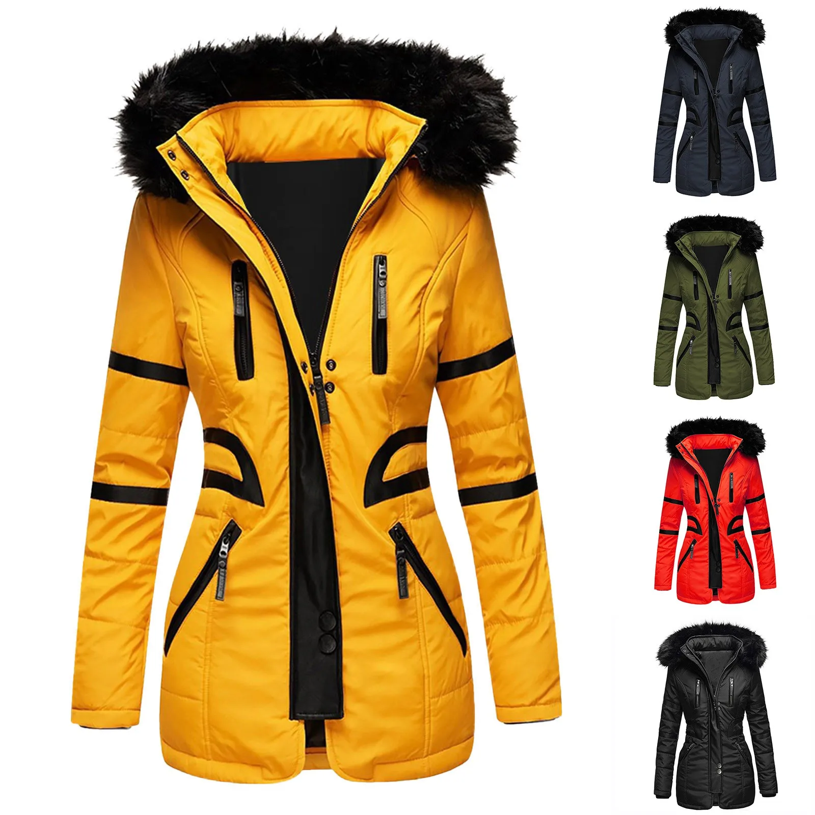 Fur Collar Hooded Winter Clothes Women Thickened Warm Long Coat And Puffer Jacket Outdoor Hiking Hooded Windproof Parka Coat