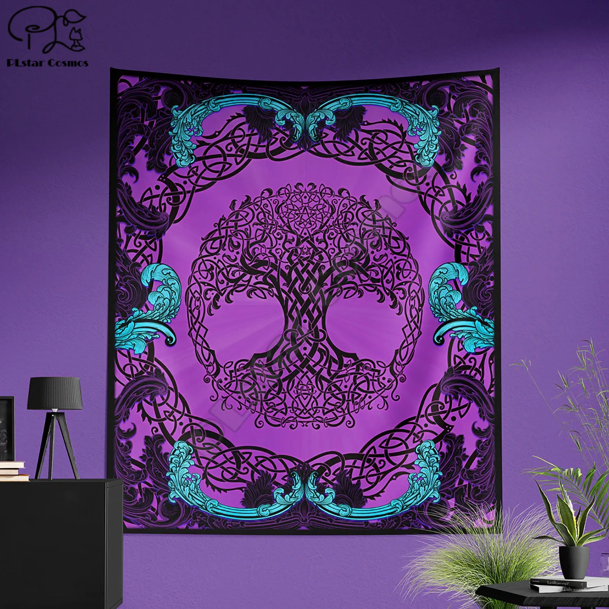 Tree of Life Tapestry, Celtic Wall Hanging, Pagan and Witchy Home Decor, Art Print, Eclectic and Funky - Pastel Goth, Purple