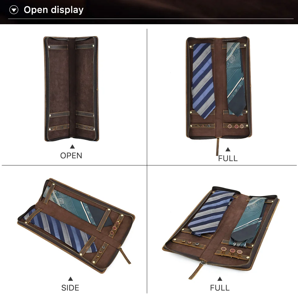 CONTACT'S FAMILIE Retro Leder Krawatte Organizer Box für Männer Krawatte Manschette Links Halter Reise Fall Lagerung Display Mäppchen Handgemachte – Detail 7