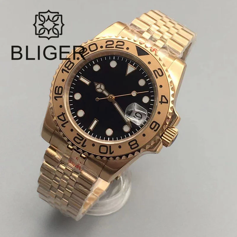 BLIGER 40mm Luxury Men\'s Watch Full Rose Gold NH35 PT5000 MIYOTA Mingzhu Automatic Watch Stainless Steel Waterproof SaphireGlass