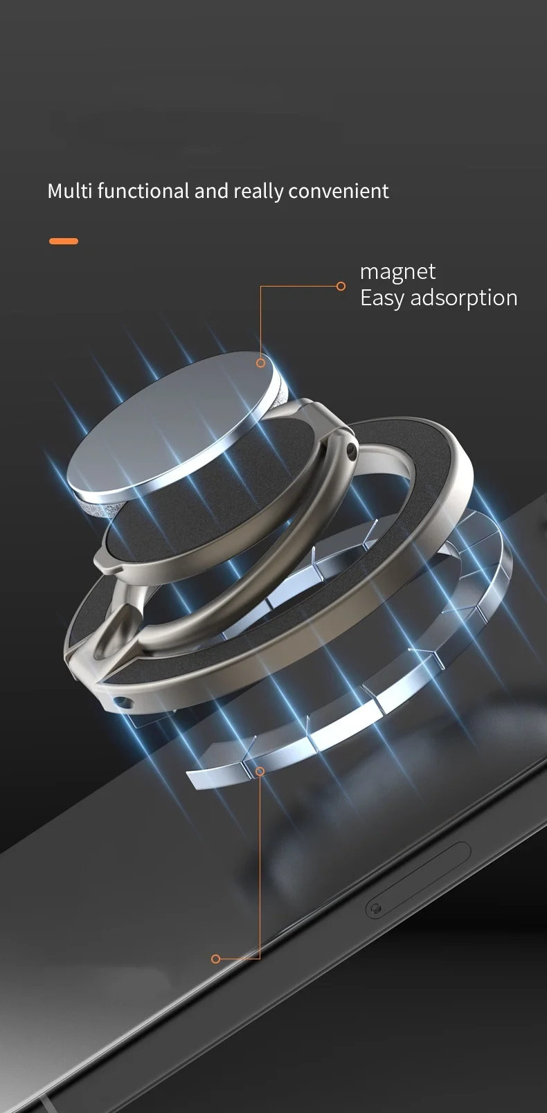 Doppelseitiger MagSafe-Handyhalter, Magnetischer Handyring-Ständer, Magnetgriff für iPhone 16, Android, Fitness-Studio und Auto – Detail 3