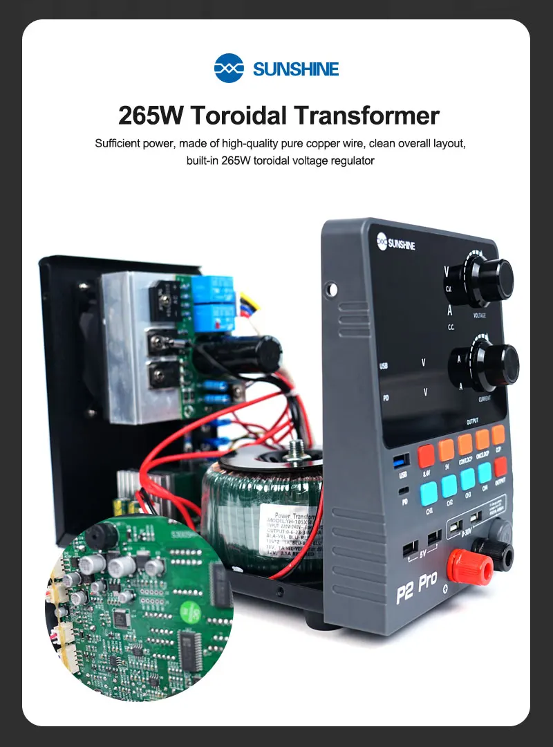 SUNSHINE P2 PRO Intelligent Regulated DC Power Supply 30V 5A Voltage Regulator 65W Fast Charge Type-C 40W Fast Charge USB Port