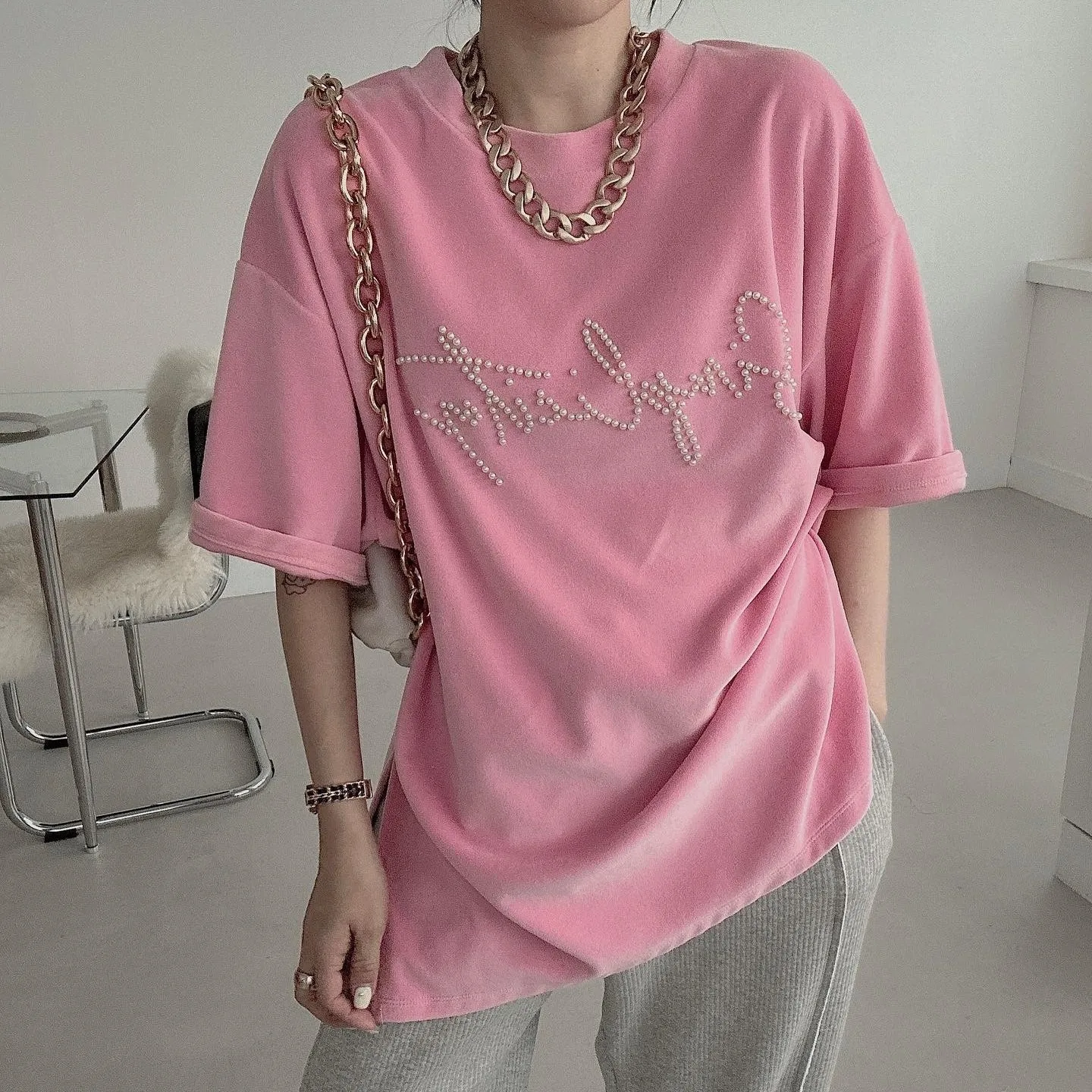 Faionable versátil Color puro con cuentas camiseta coreana Sle suéter de mujer primavera Otoño Invierno ropa interior Casual