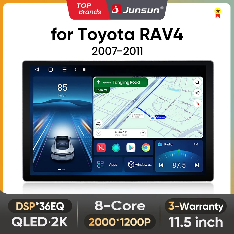 Autoradio Android sans fil CarPlay Junsun 11,5 pouces QLED pour Toyota RAV4 RAV 4 2005-2013, systèmes intelligents DSP SWC RDS