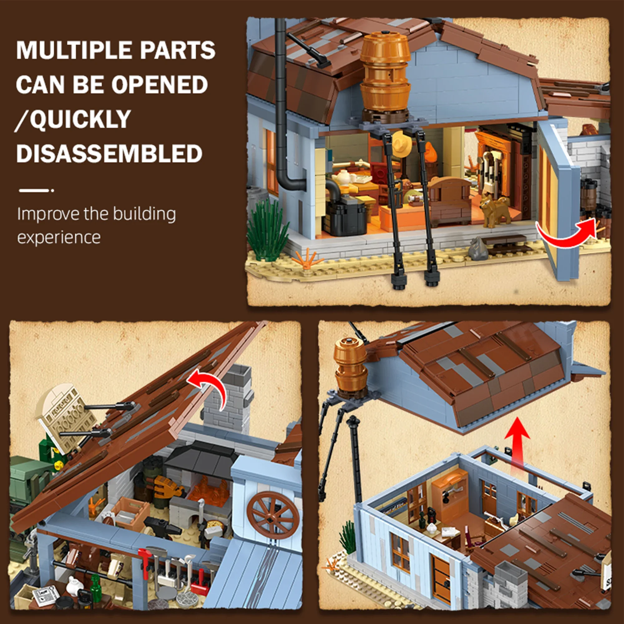 2718 قطعة متجر الحداد الغربي القديم اللبنات النقل المناظر الطبيعية المعمارية الغربية الطوب لعب للأطفال الكبار الهدايا #2