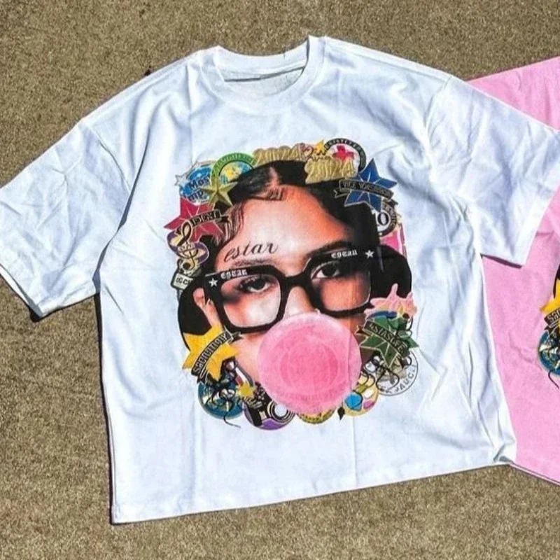 

New Harajuku Couple Cartoon Pattern Graphic T Shirts Hip Hop Goth Oversized T Shirt Loose Round Neck Short Sleeved Streetwear