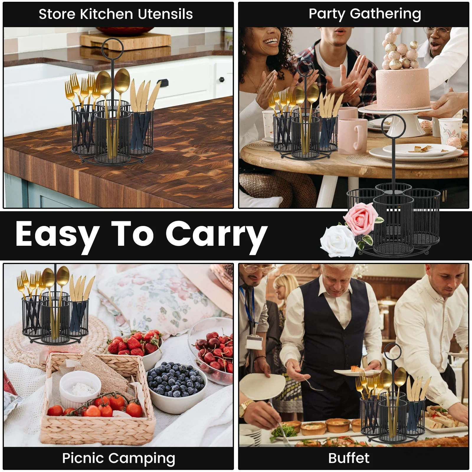 360° Rotating Cutlery Drain Racks Metal Multifunctional Chopstick Spoon Storage Holder With 3/4 Compartment for Kitchen Tools