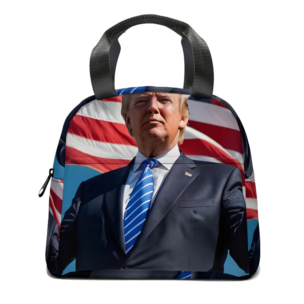 

Donald Trump 2024 Portable Lunch Bag Food Thermal Box Durable Cooler Lunchbox with Shoulder Strap Picnic Bag Office