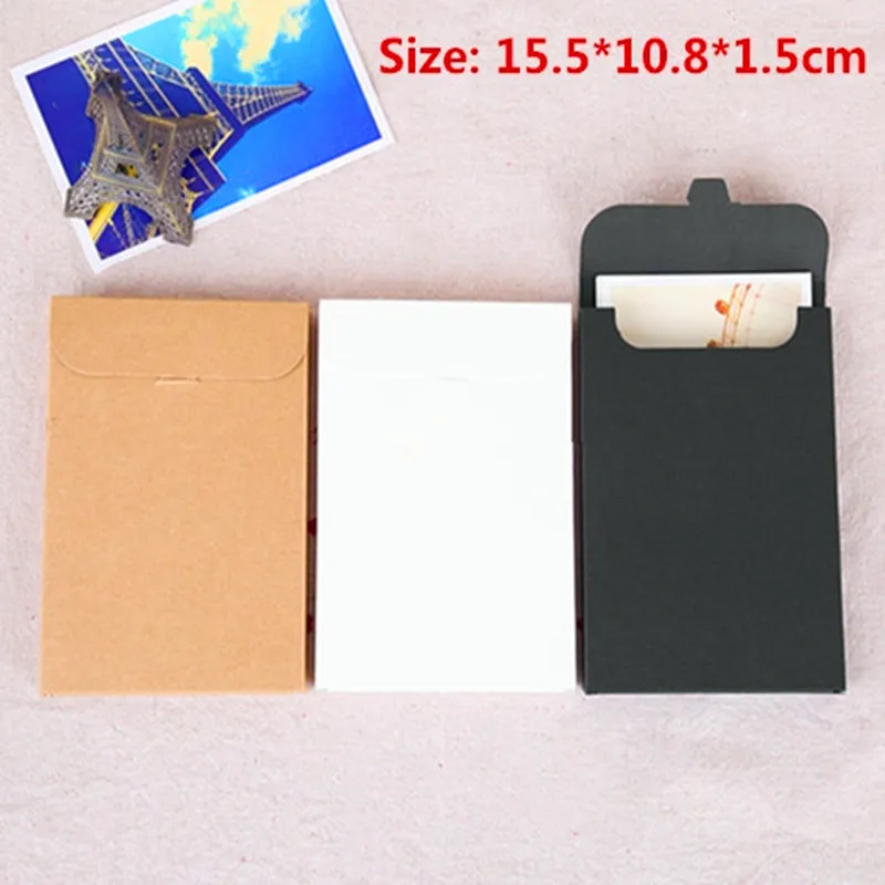 

1000pcs/lot-15.5*10.8*3cm Blank Black White Kraft Paper Boxes for Postcards Invitation Card Wedding Party Favor Gift Boxes